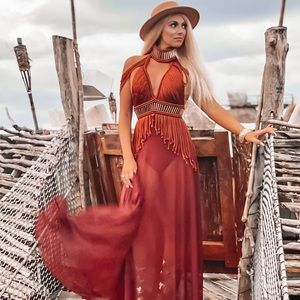 CUSTOM “Denisse M Vera” Dress with Macrame Overlay